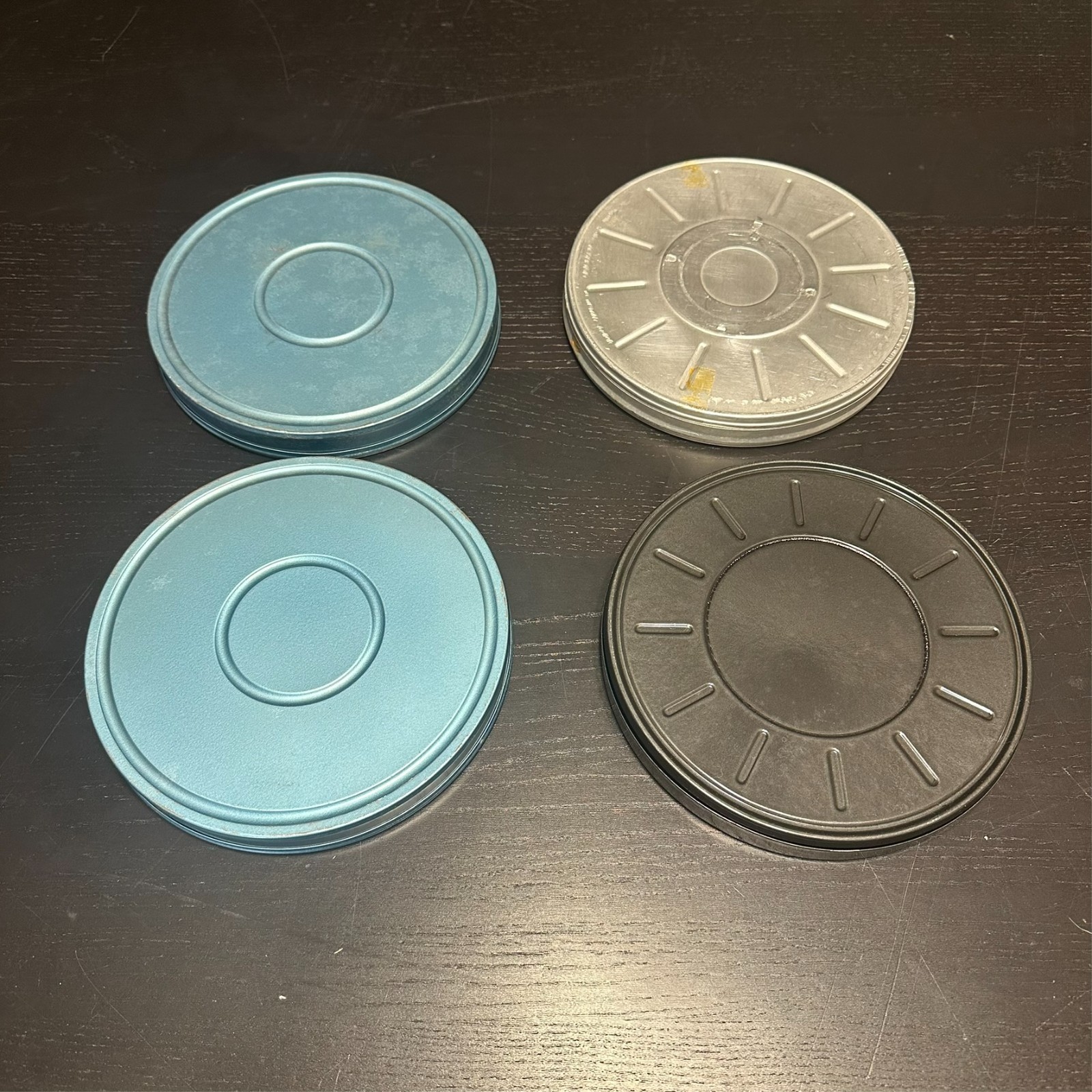(4) Vintage Film Reel Can Lids Lot Zayre Camera Dept Kino-Dor Multi Color