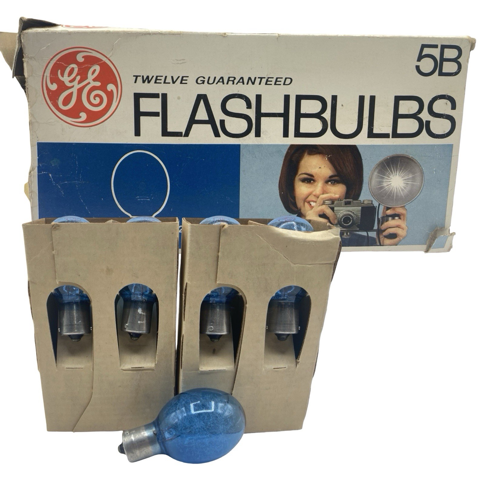 Vintage GE Flashbulbs Size 5B Blue 9 Bulbs in Original Box Camera Flash
