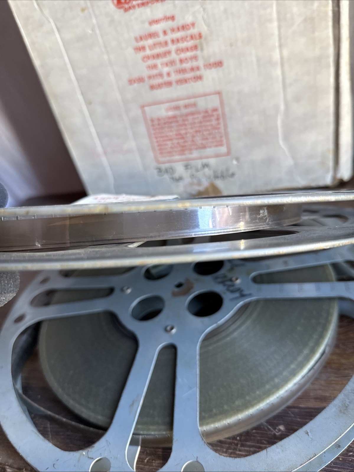 2 Vintage 16MM Grey Plastic & Metal Movie Reel 13-3/4” Reel Laurel & Hardy
