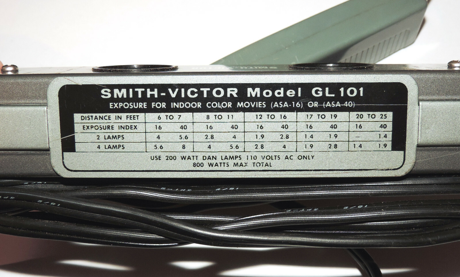 Vintage Smith-Victor GL101 Exposure Light Bar Indoor Color Movies Collectible
