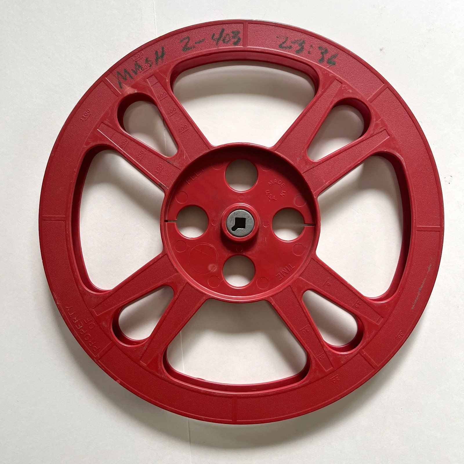 Assorted empty 1200′ 16mm Film Reels (3) and Canisters (4) incl. Fox / M*A*S*H