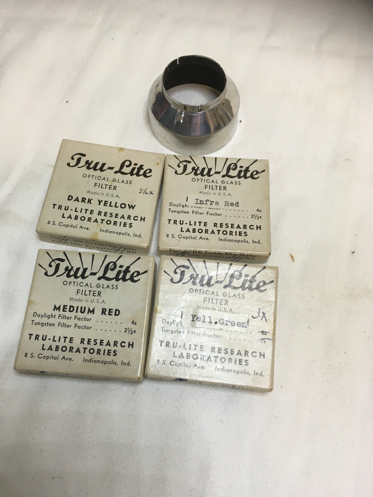 Vintage Lot 4 Tru-Lite Optical Glass Filters Infra Red Green Yellow Kit Research