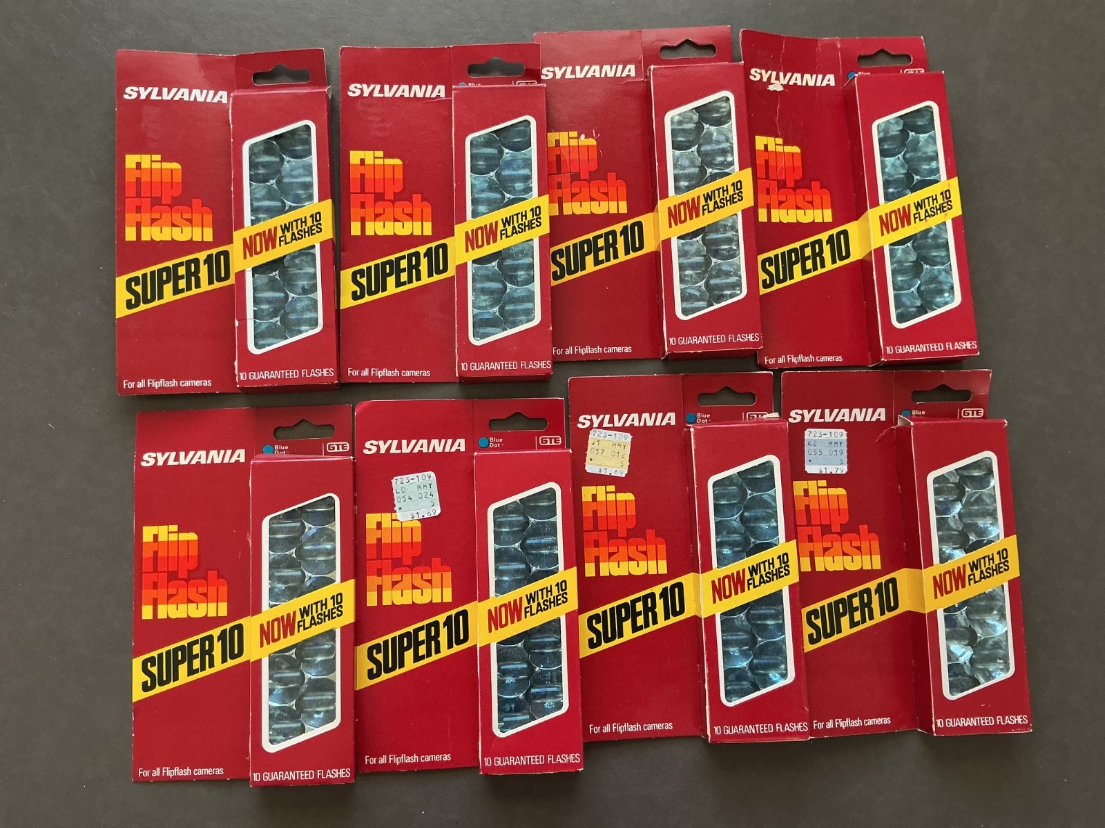 Lot Of 8 New Old Stock Sylvania Blue Dot Flip Flash Super 10 Flash bars