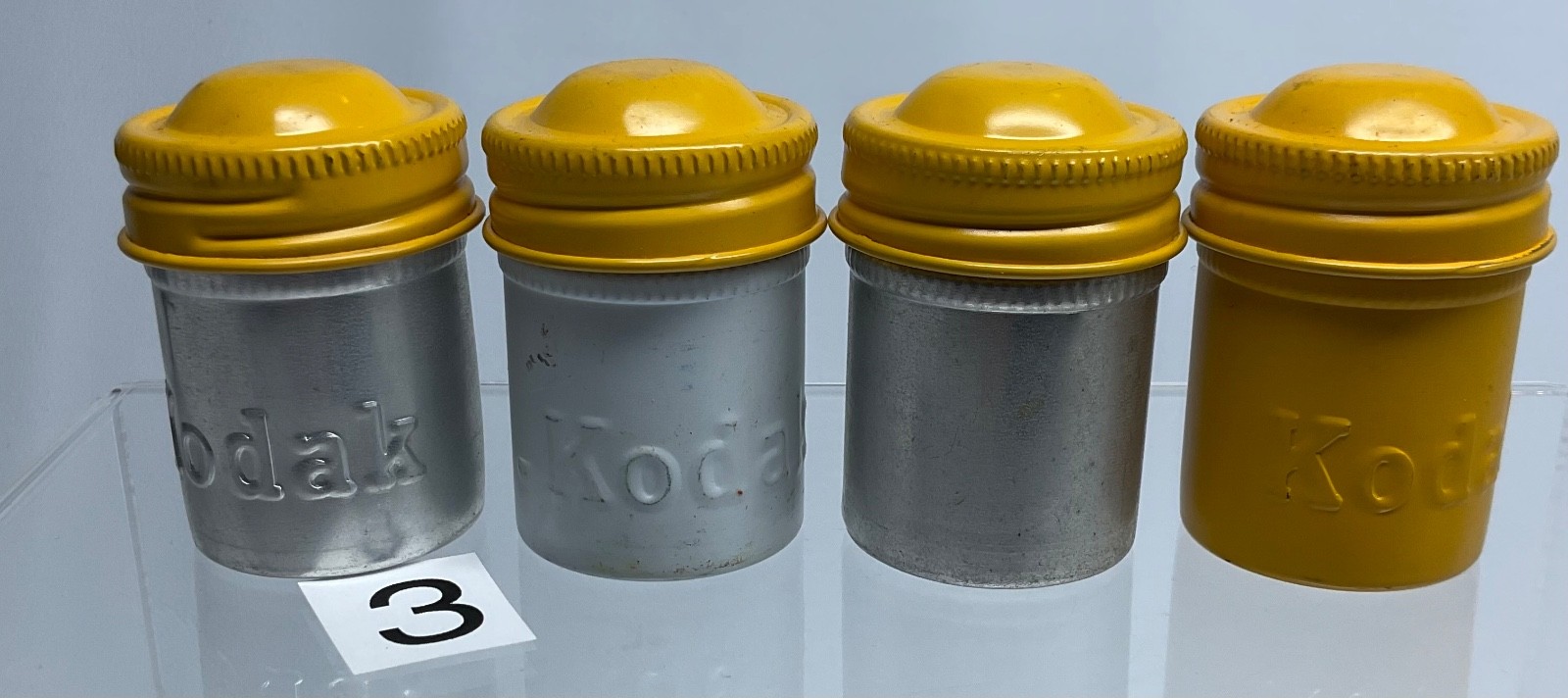 4 VTG Lot Kodak 35mm Film Roll Embossed Container Metal Tin Can Canister yellow