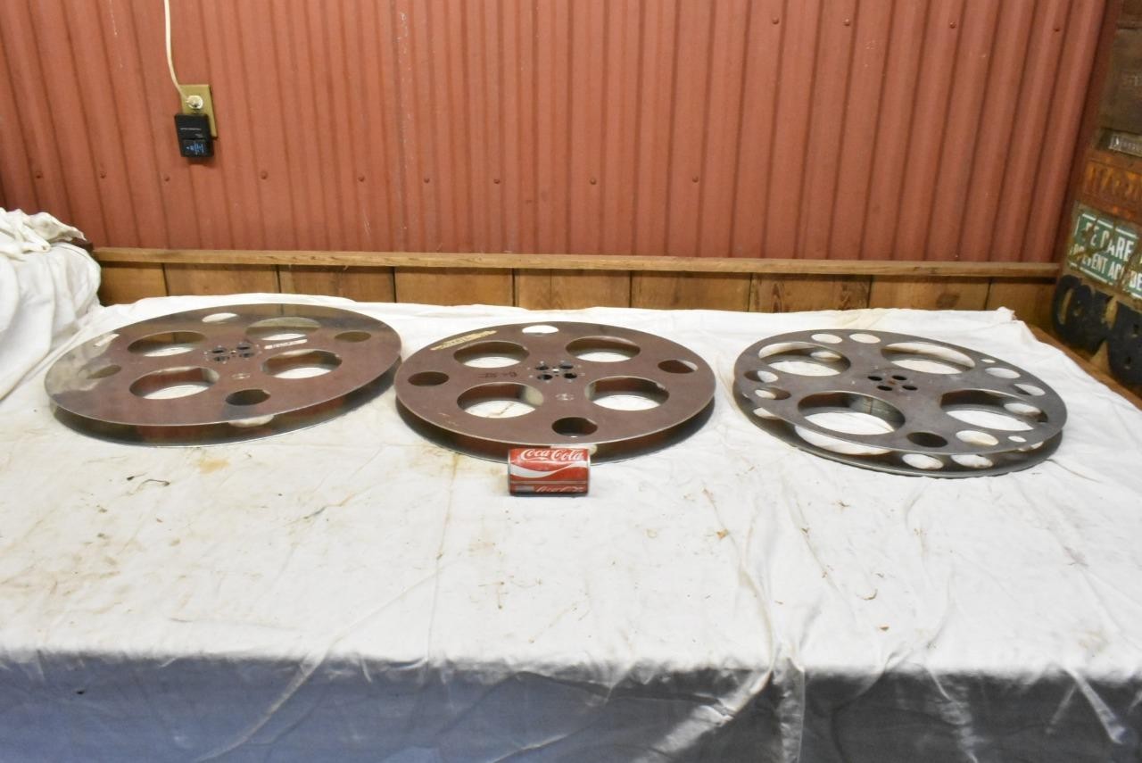 3 Vintage Rare Goldberg Bros 23″ 24″ 26″ Diameter 35mm Aluminum Movie Film Reels