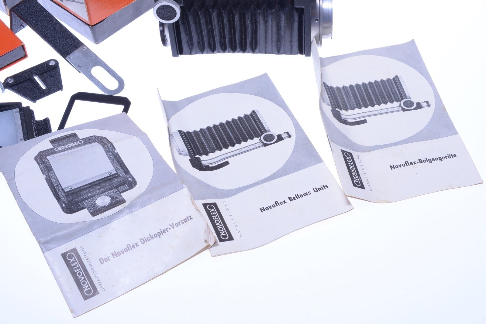 ✅ NOVOFLEX IHAGEE EXAKTA, EXA MACRO BELLOWS, HOOD, SLIDE COPIER ADAPTER SET