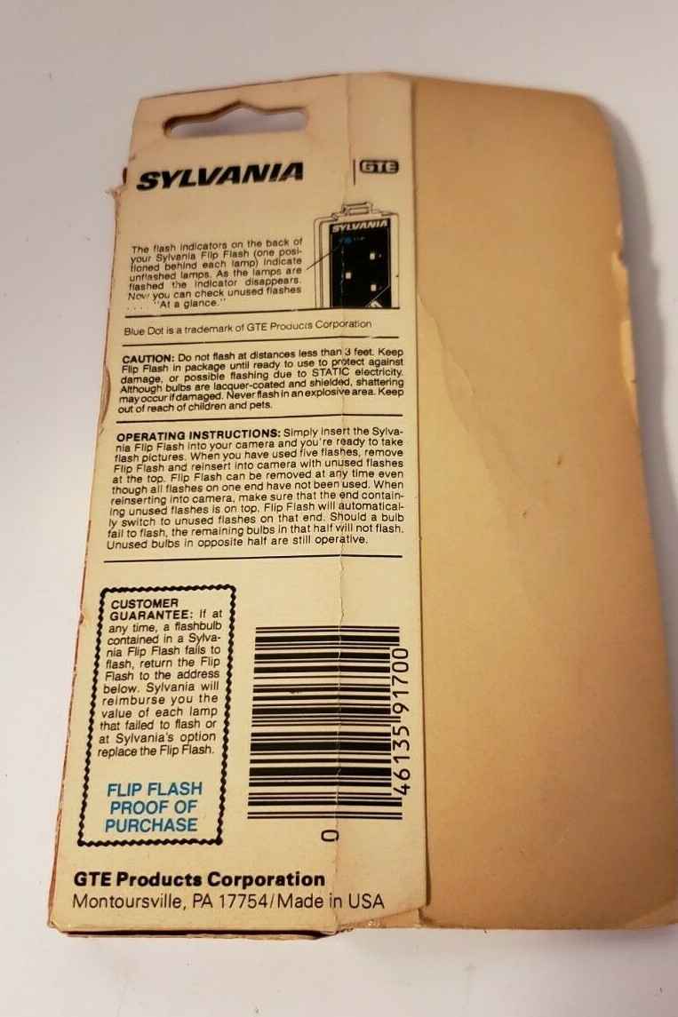 VINTAGE SYLVANNIA FLIP FLASH SUPER 10–GTE BLUE DOT FLASH BULBS–NIB