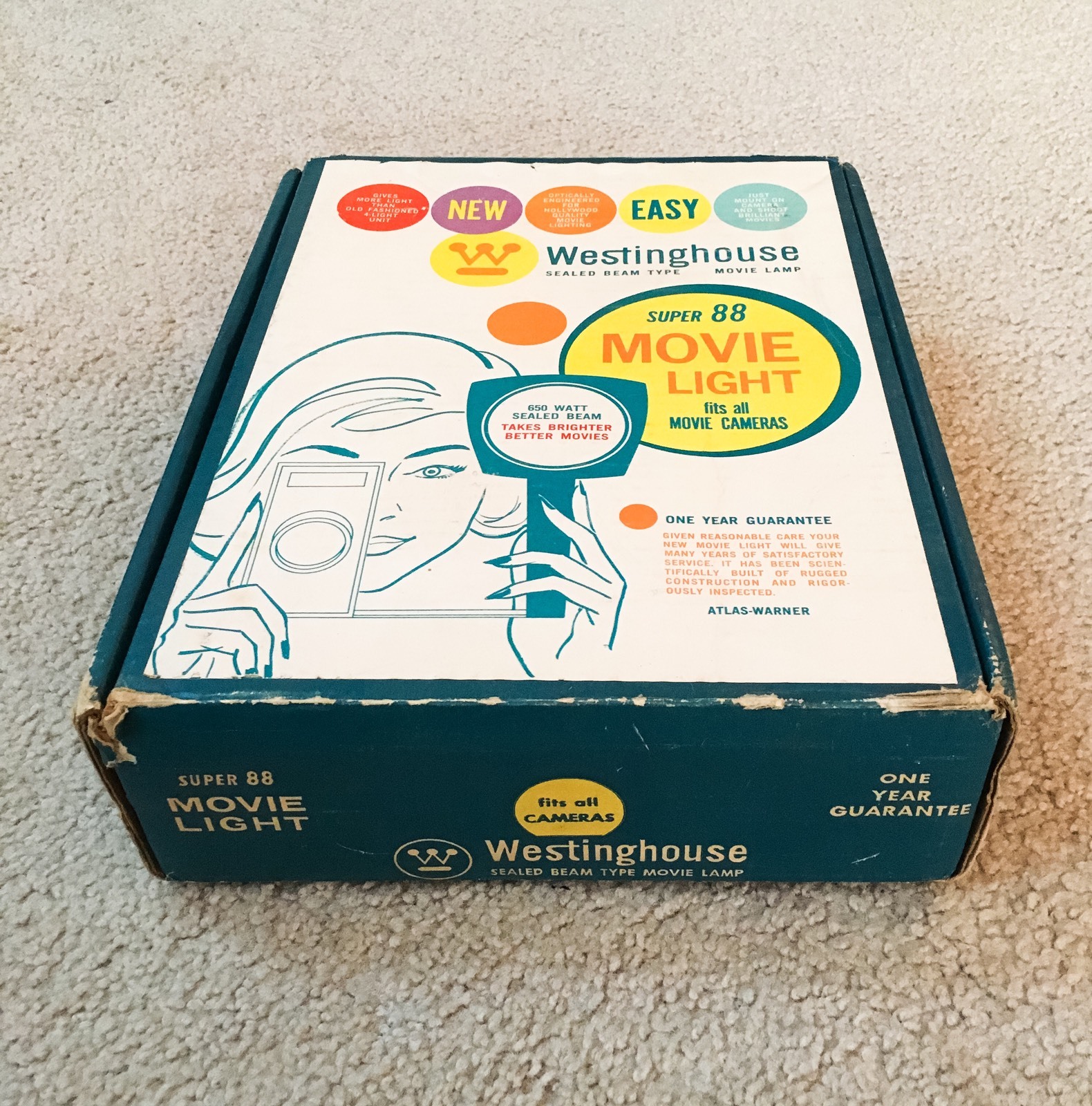 Vintage Westinghouse Super 88 Movie Light with Original Box – 650 Watt – WORKS!!