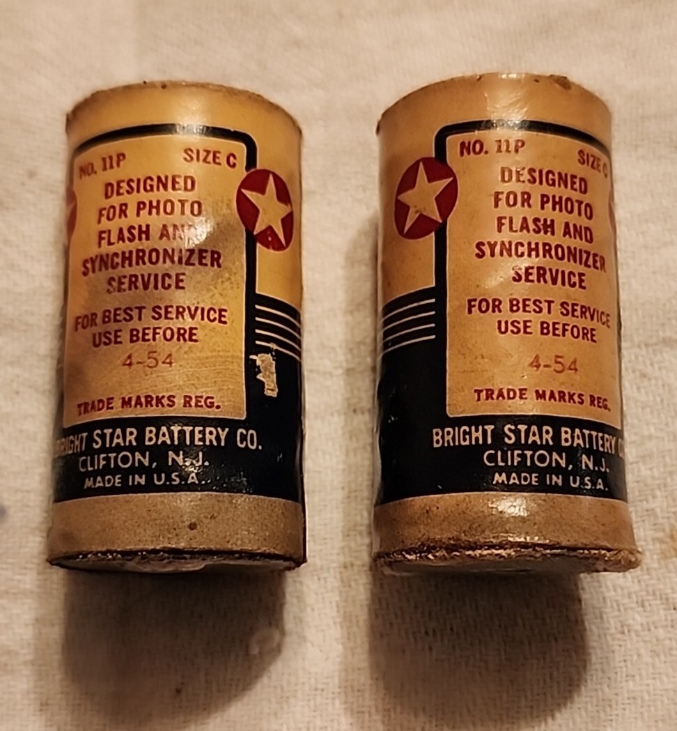 Bright Star C Cell Photo Flash Batteries No 11P Set Prop Apr 1954 Vintage Pair
