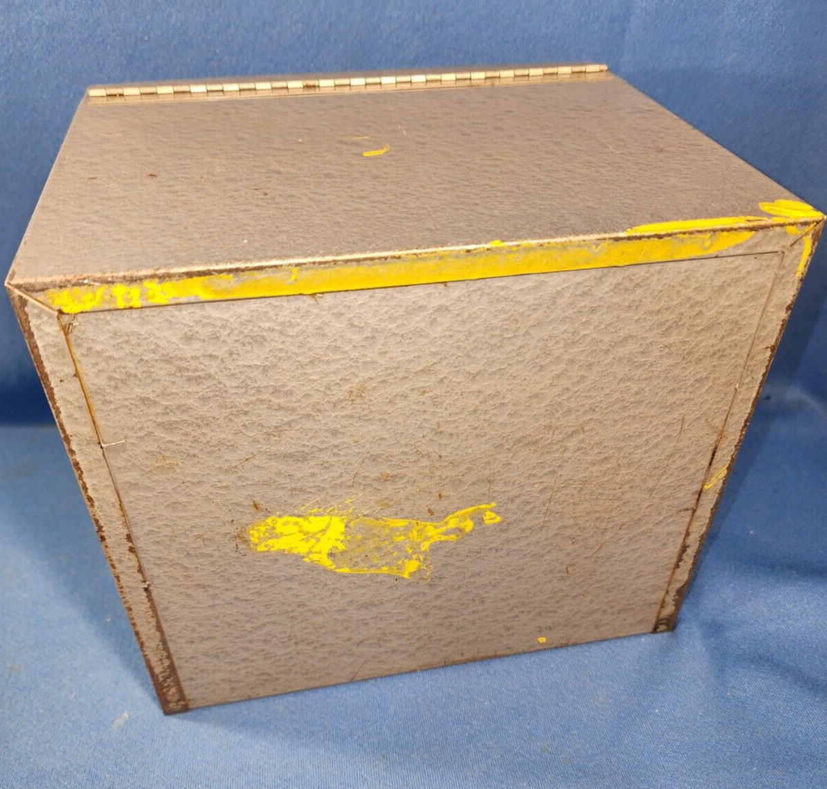 VINTAGE FILM CANS, REELS & LOGAN 12 SLOT CHEST – BLUE GRAY COLOR