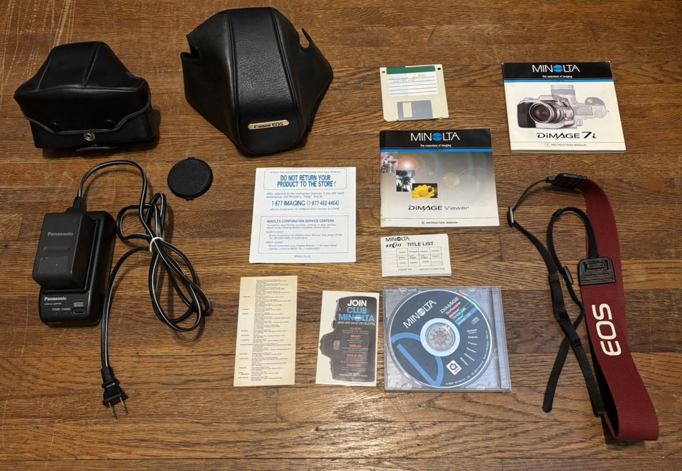 Camera Accessories Lot – 2 Lens Cases Canon EOS Strap Panasonic Battery Booklets