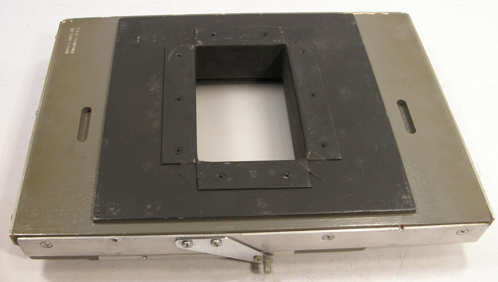 VINTAGE BURKE & JAMES SLIDING BACK REDUCER 3 1/2″ X 4 3/4″ GROUND GLASS W/GRID