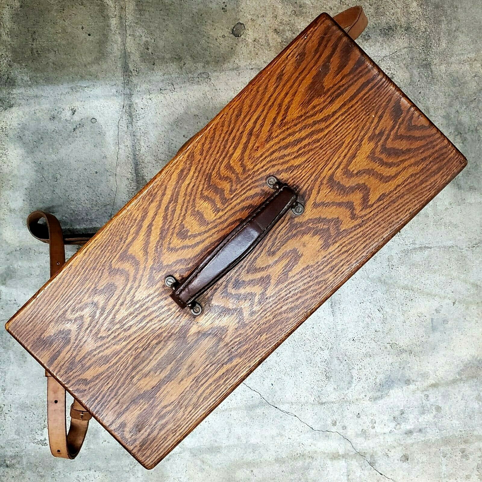 Vintage Heavy Duty Photographers Camera Accessories Box Oak w/Leather Strap
