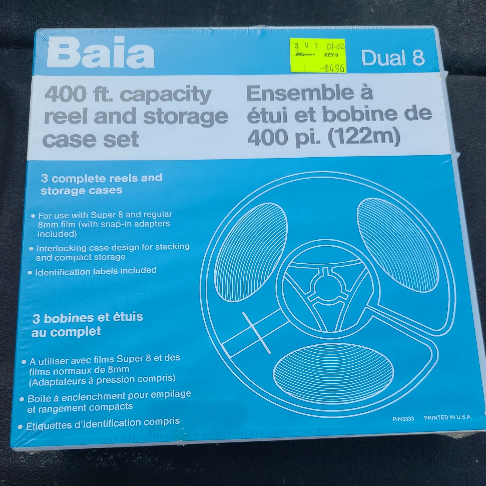 BAIA Dual 8 Set of 3 400 Ft. Capacity Reel & Storage Case Sealed Vintage NOS