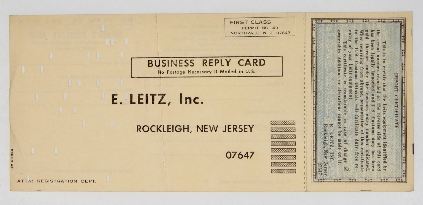 Owner’s Registry Card of Leica 50mm f2 Summicron-R #2423470