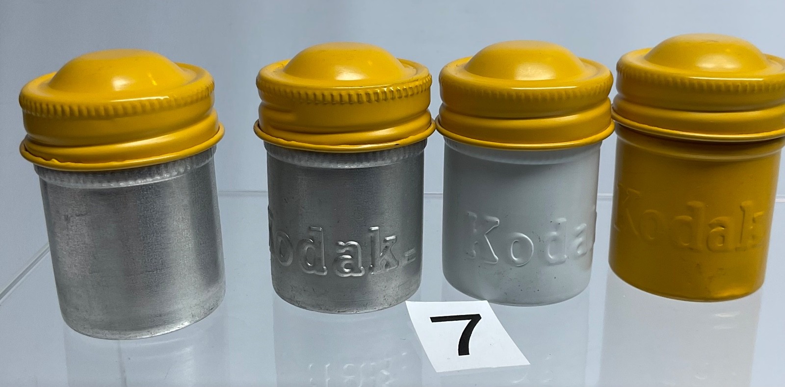 4 VTG Lot Kodak 35mm Film Roll Embossed Container Metal Tin Can Canister yellow