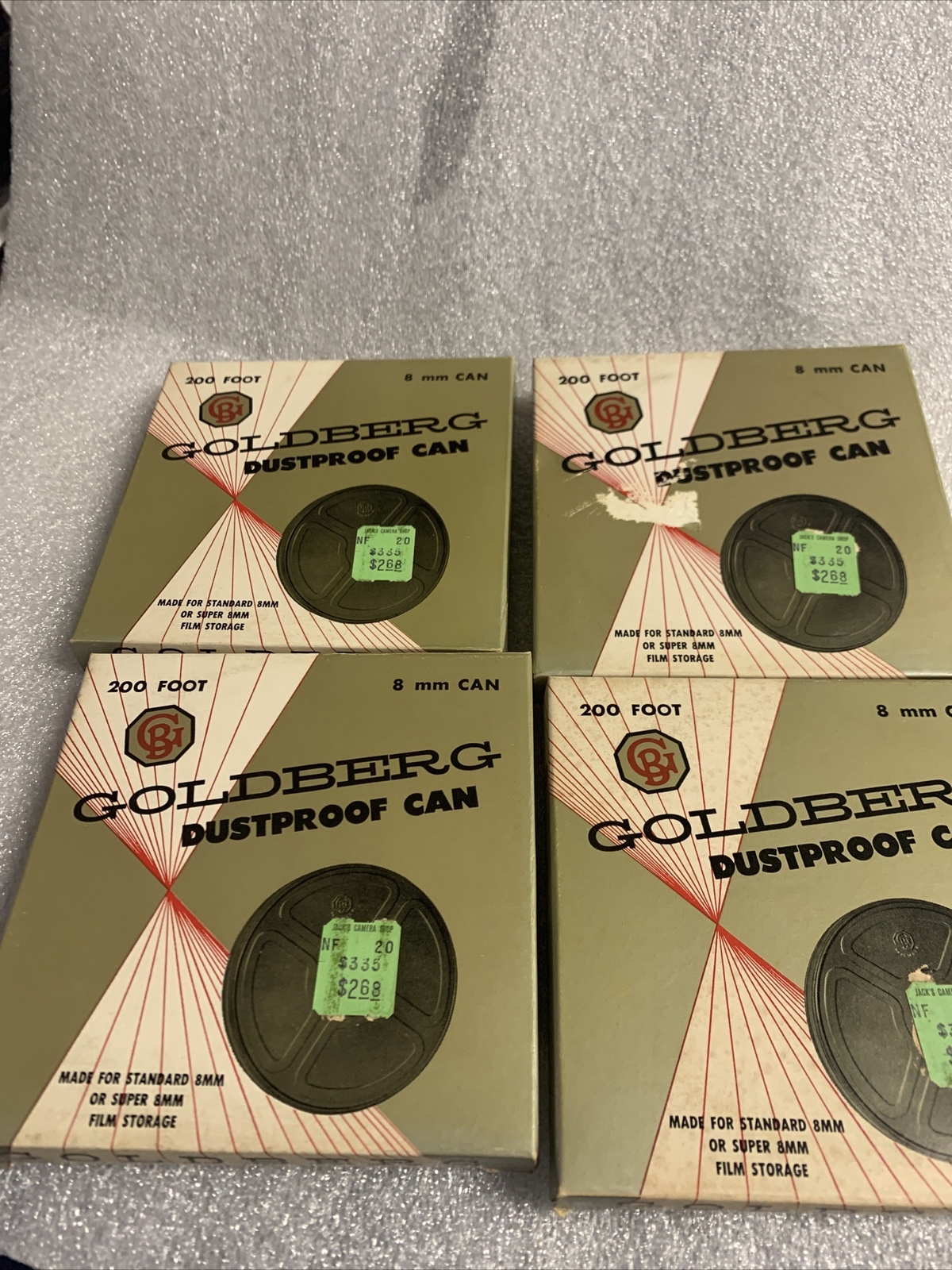 Lot of 8 Vintage Goldberg 200 Foot 8 MM Super 8 Dustproof Cans 2C8 NIB