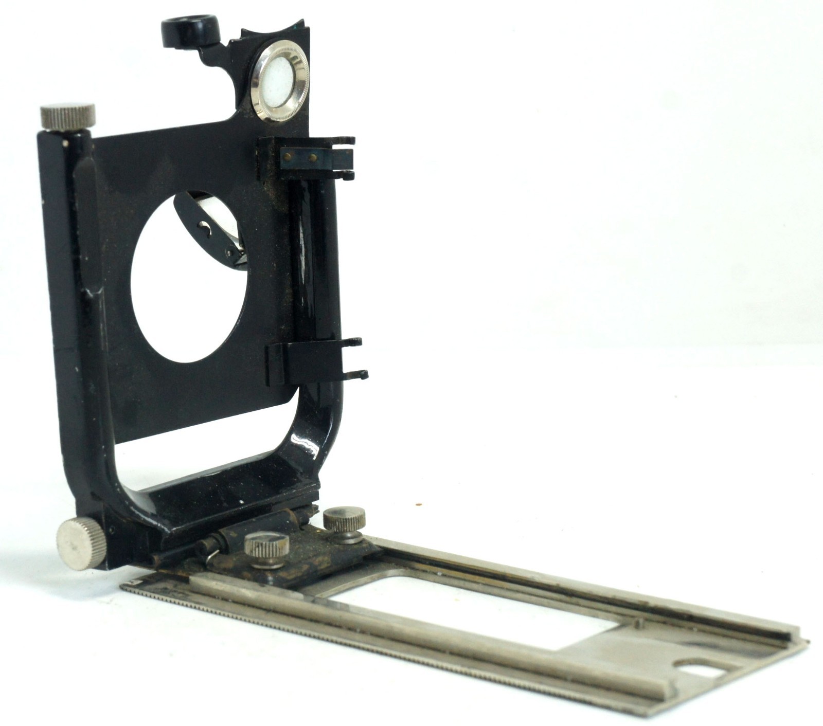Vintage 9×12 Camera Front Standard Lens Board Holder with Rails and Viewfinder