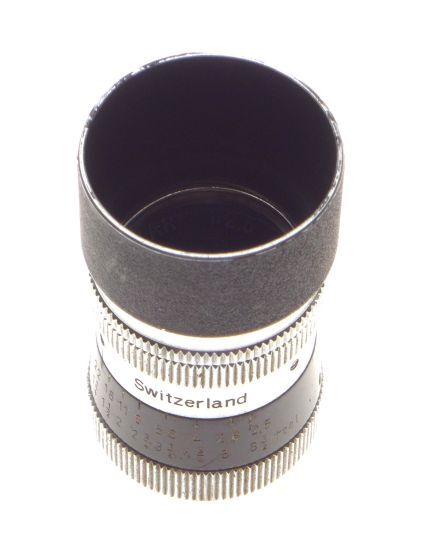 Kern paillard Yvar 1:2.5 f=12.5mm bolex film camera lens caps hood leather case