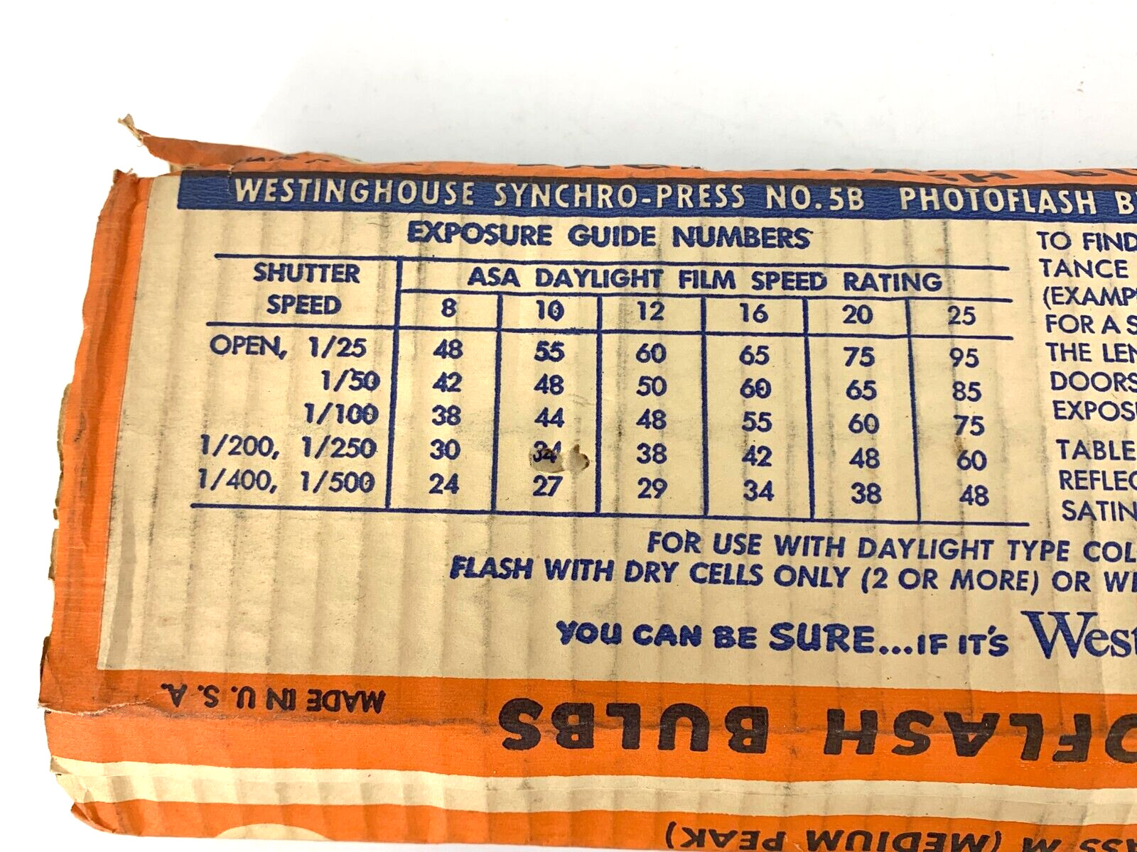 (12) Westinghouse No. 5B Photo Flash Bulbs