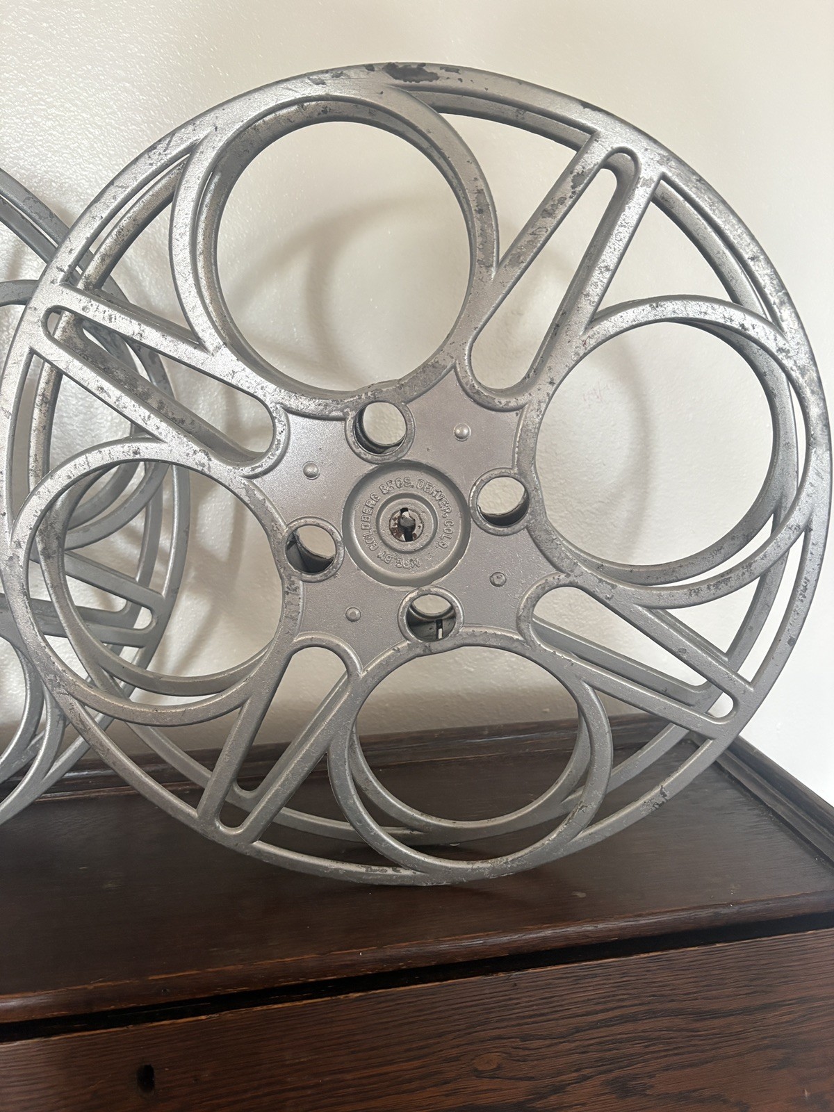 (2) Vintage Goldberg Bros 35mm Cast Alum Film Movie Theater Reel 15″