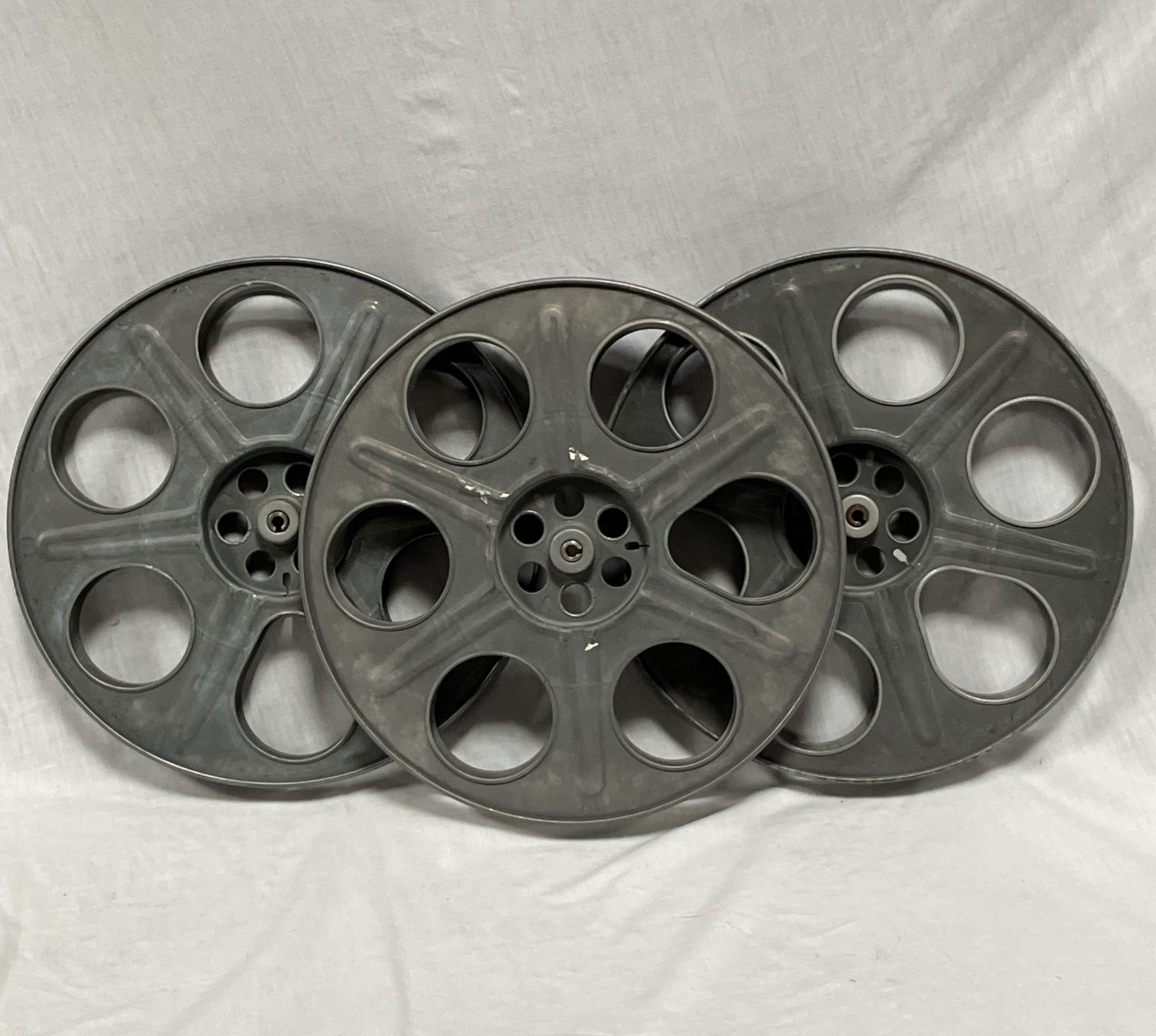 3 Vintage GOLDBERG BROS. 35mm 14.5” Metal Film Reels Pat. Dt. 1936, 1937