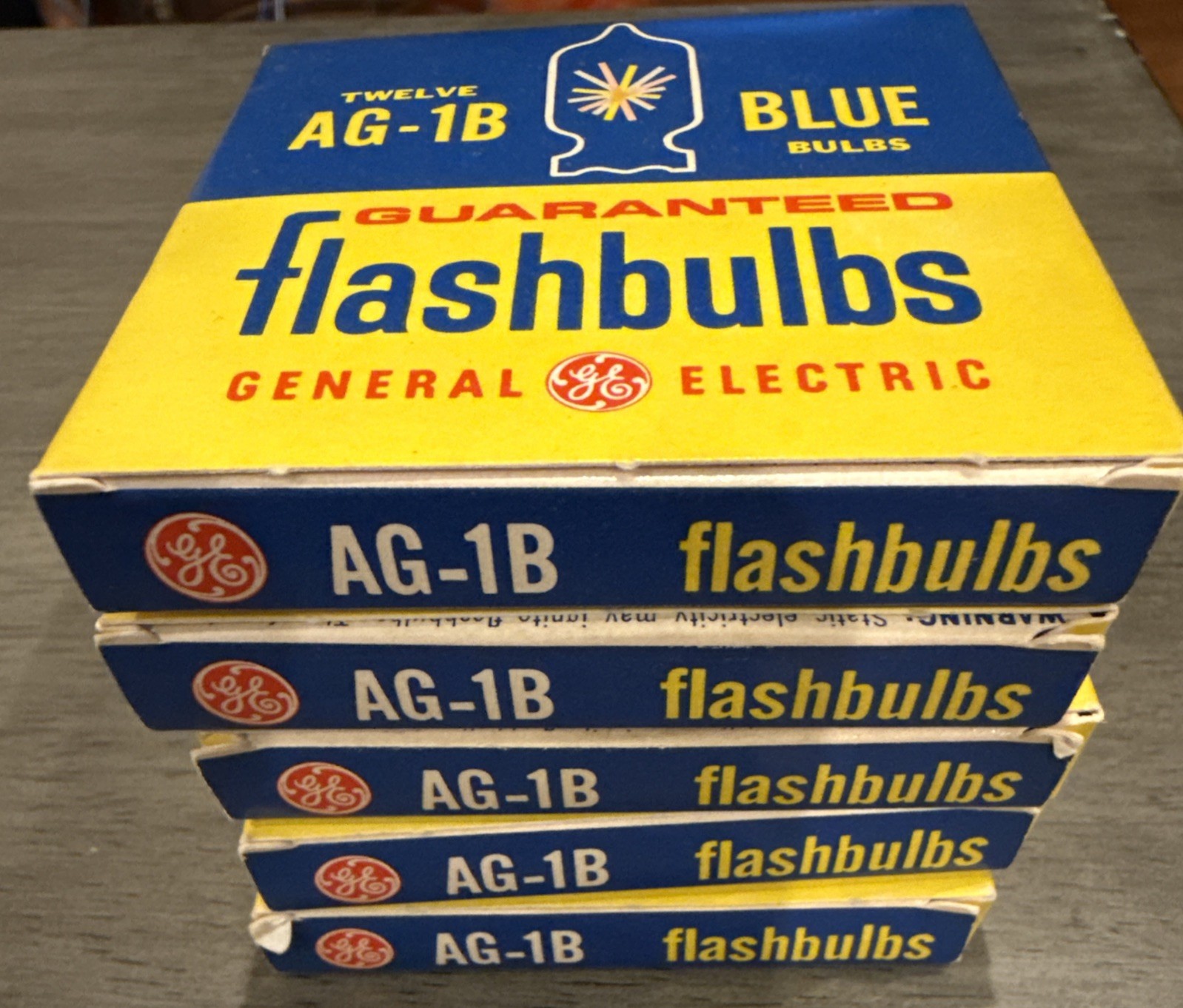 General Electric AG-1B Flashbulbs-5 Boxes Of 12/ 60 Bulbs- Vintage