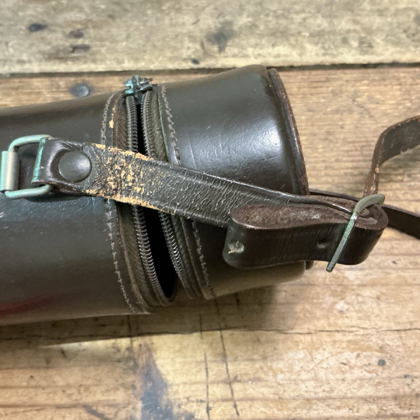 E LEITZ #14 Brown Cowhide Leather Zipper Lens Case Leica 8×3” With Strap NY