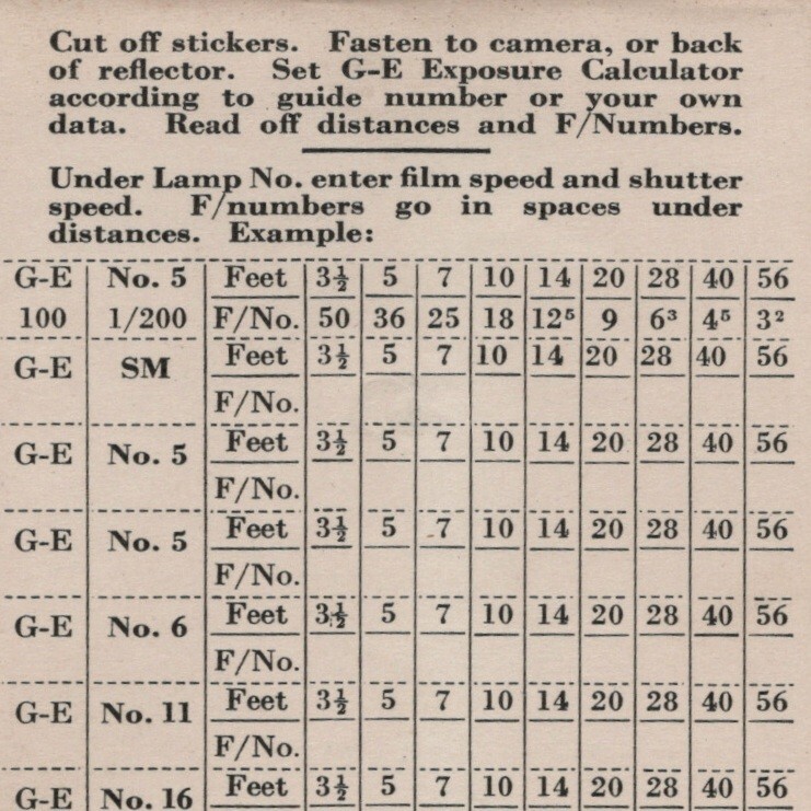 GE Mazda 1941 Exposure Guide General Electric Photo Flood Lamps Flash Bulb VTG.