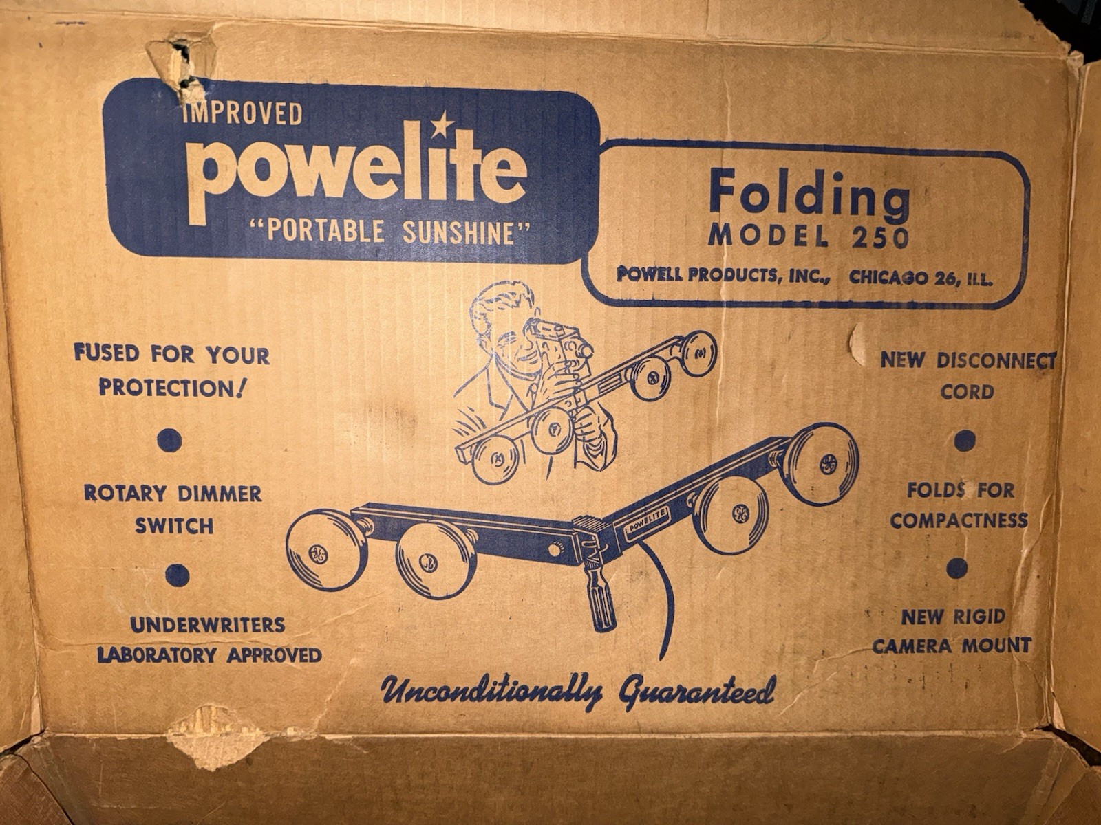 Vintage Powelite Portable Sunshine Folding Light Model 250 w/ Box & Bulbs