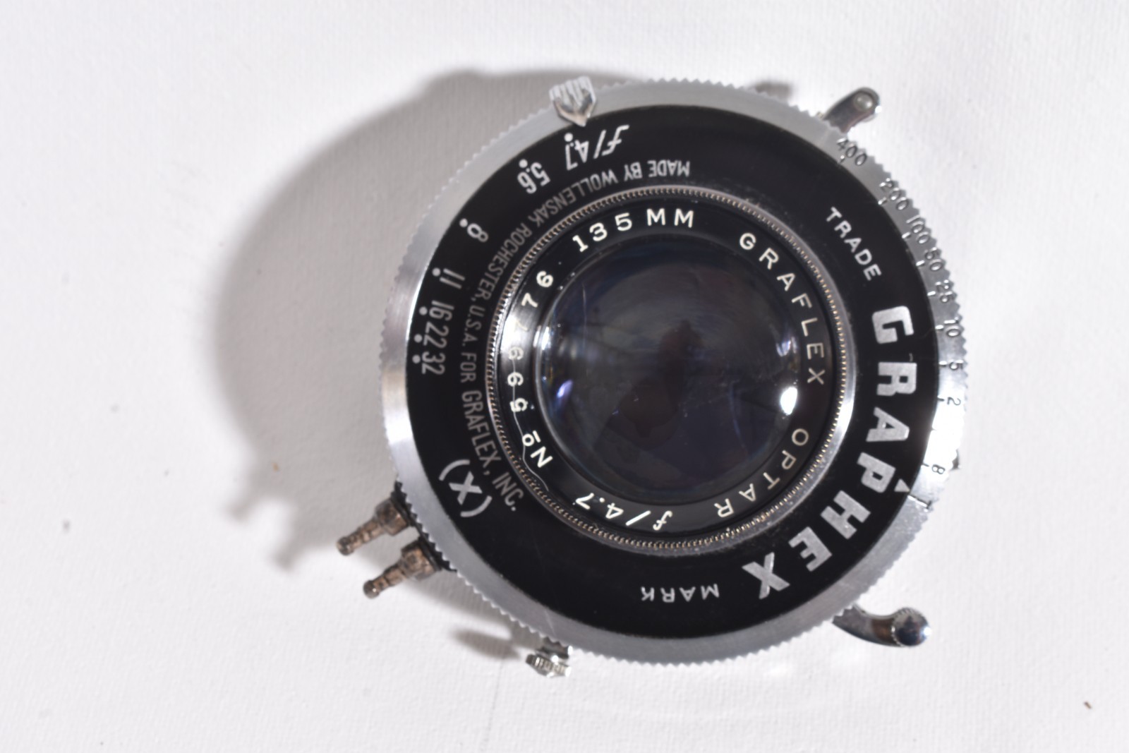 Graflex Wollensak Optar 135mm f/4.7 lens in a Graphex Shutter & Metal Lens Board