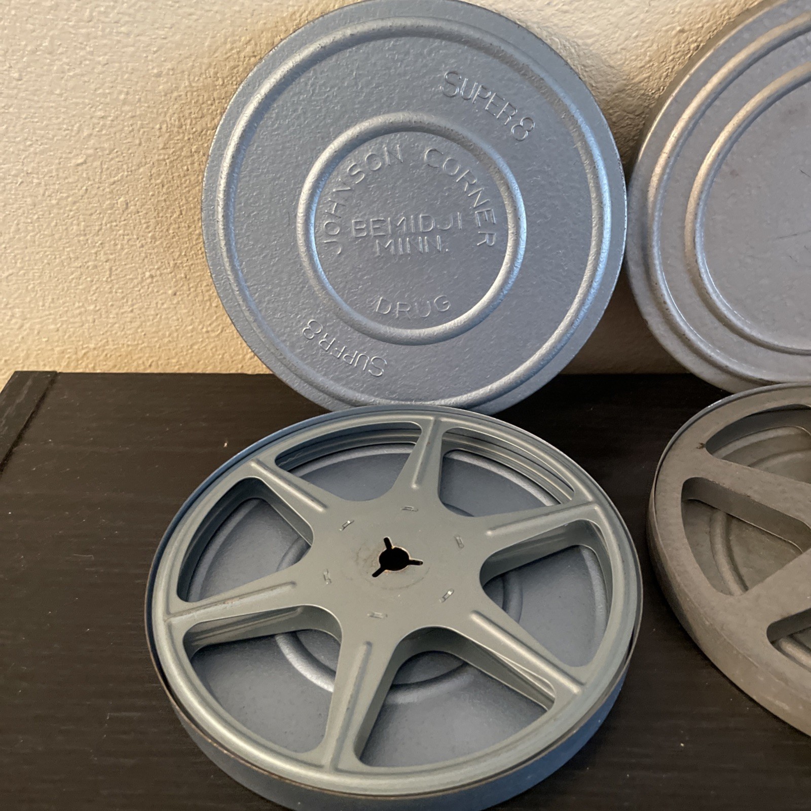 Lot Of 3 Super 8mm Reels & Cases 1 From Johnson Corner Drug Bemidji Minn. 5 1/8”