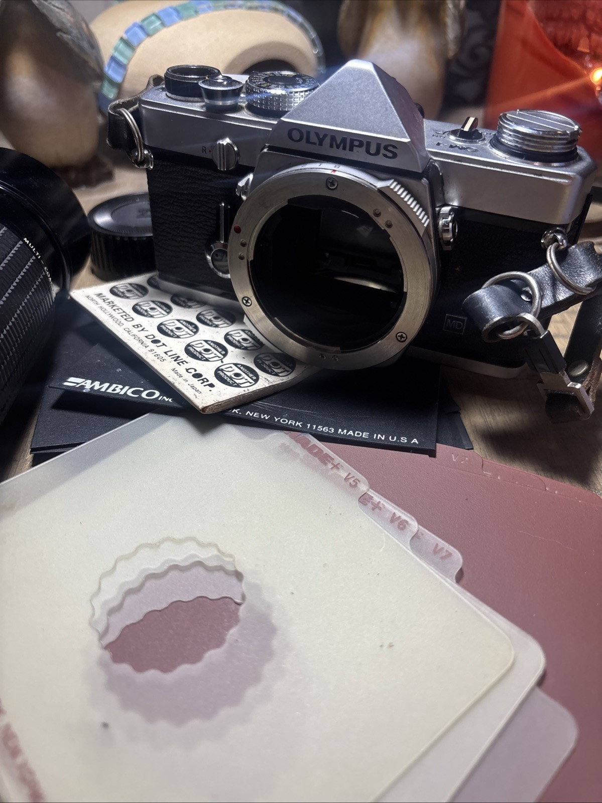 Vintage Camera Accessories Lot. Olympus 0M-1