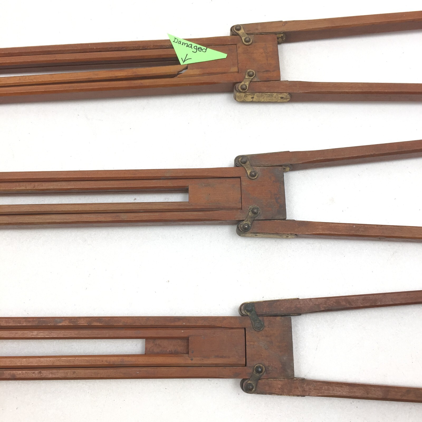 Antique 3-Part Camera Tripod Legs, Wood, Folding, Some Damage