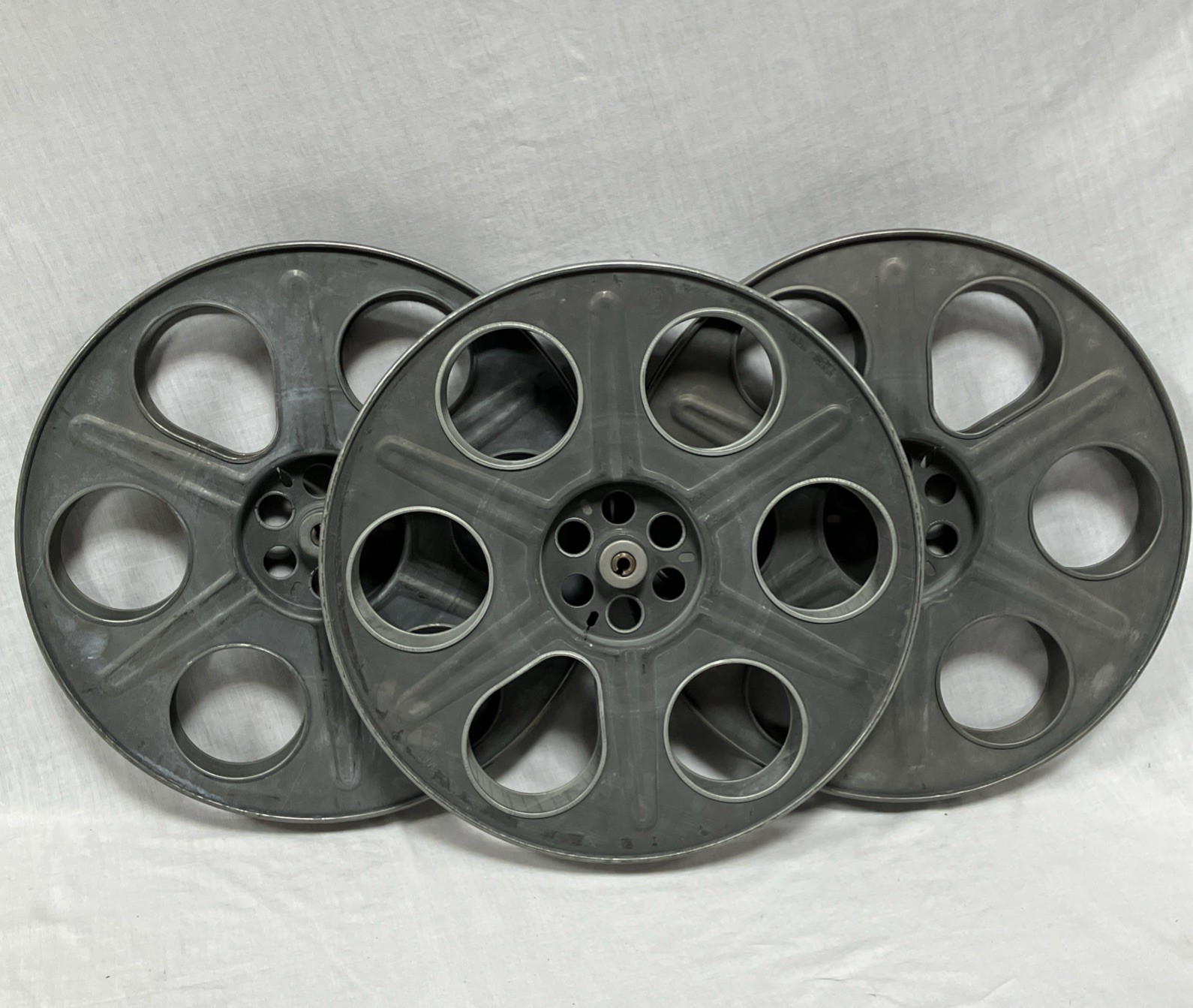3 Vintage GOLDBERG BROS. 35mm 14.5” Metal Film Reels Pat. Dt. 1936, 1937