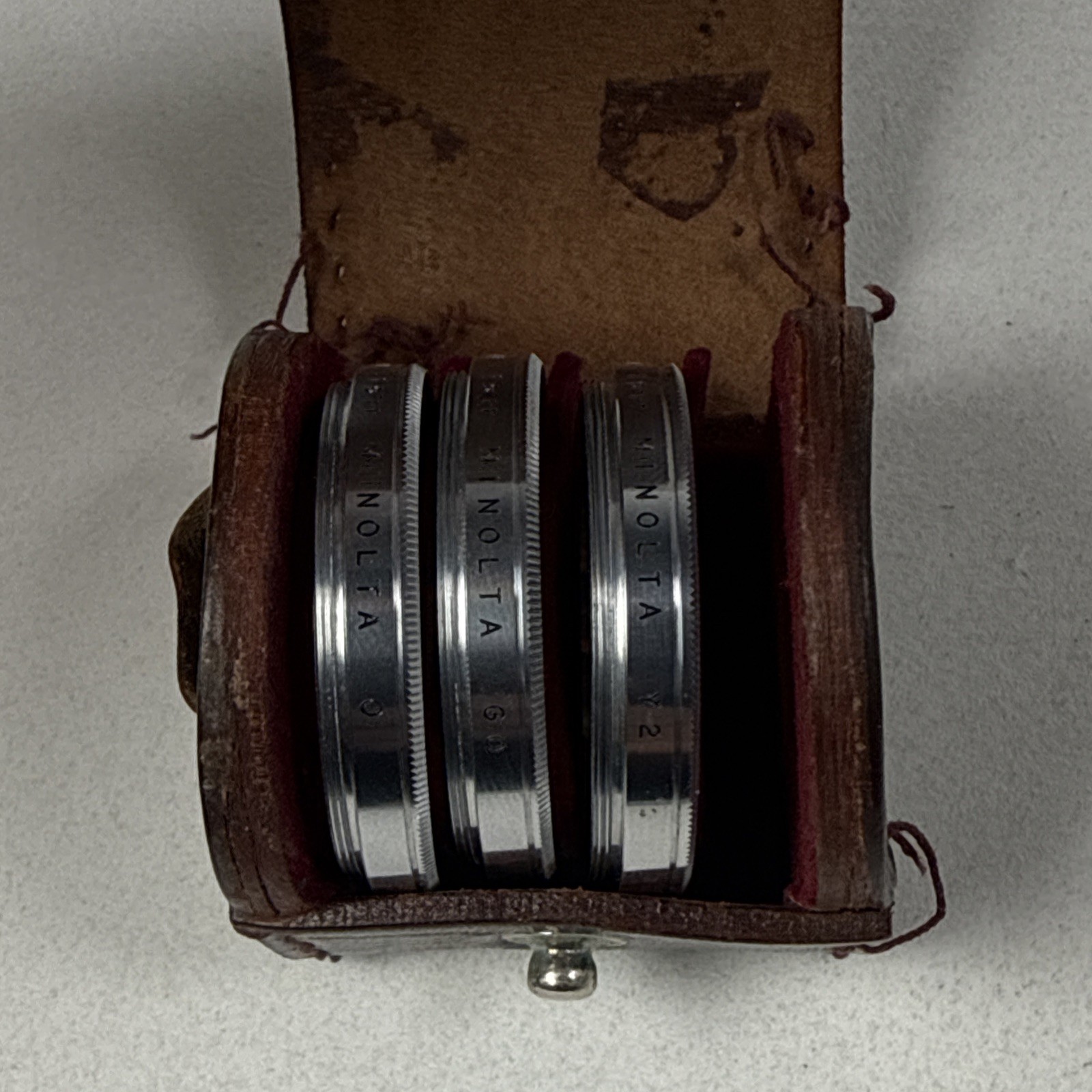 Rare Vintage Bel-View Minolta 3pc Y2 O G0 Screw-In Filters Case Canon LTM Leica