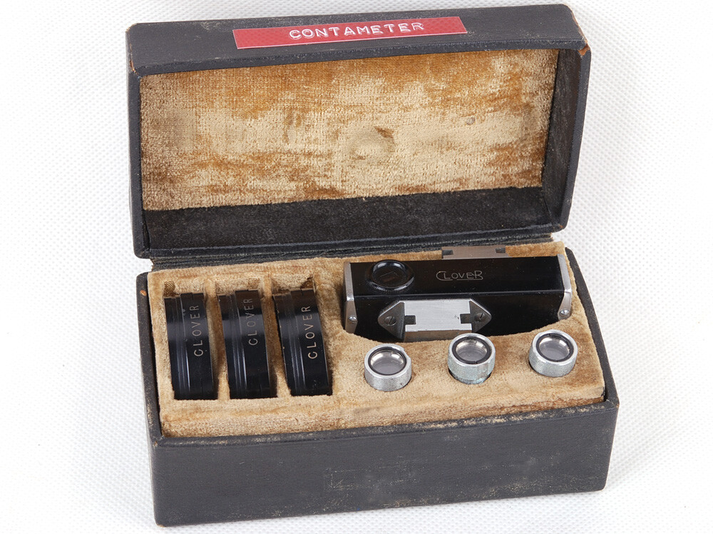 Ex+ Clover Contameter Set for Contax II/III Viewfinder + Filter w/Box
