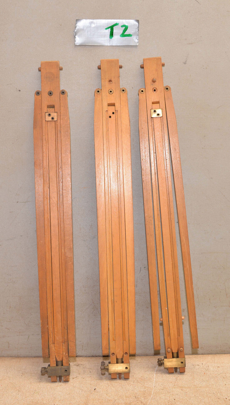 3 rare camera tripod legs JCA AKT GES Dresden Corrida wood brass collectible T2