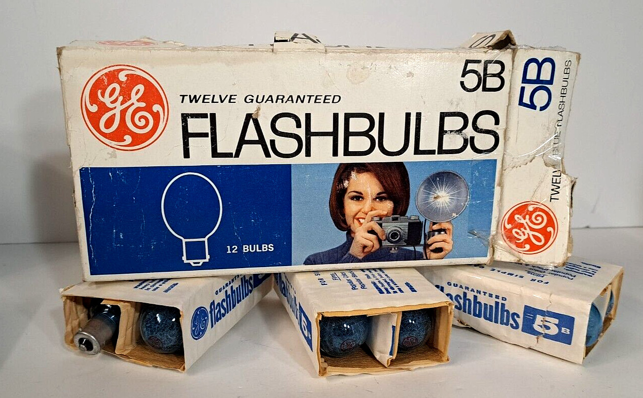 General Electric Flashbulbs 5B 12-Pack Unused Box & Packing Vin 1960’s RARE