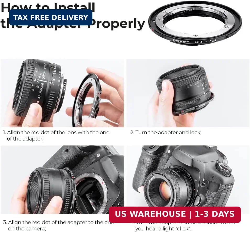 K&F Concept Lens Mount Adapter Compatible for Nikon Nikkor F/AF AI AI-S Lens to