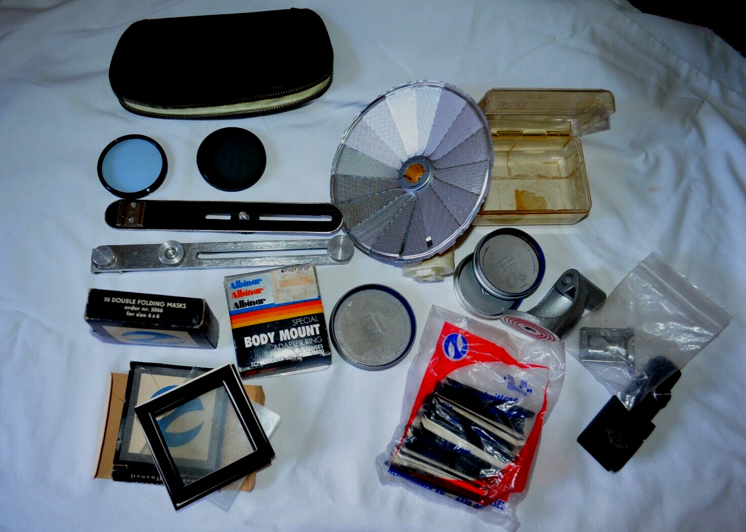 Vintage Camera Accessories Lot Filters Flash Brackets Adapter Ring Folding Masks