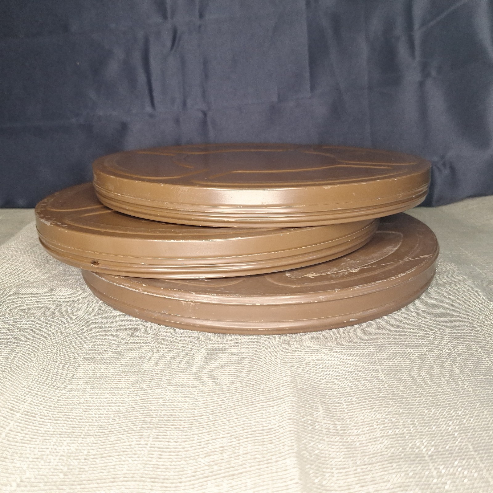 Three (3) 10.75″ Goldberg Brothers Dustproof Film Reel Can 10 3/4 Brown Canister