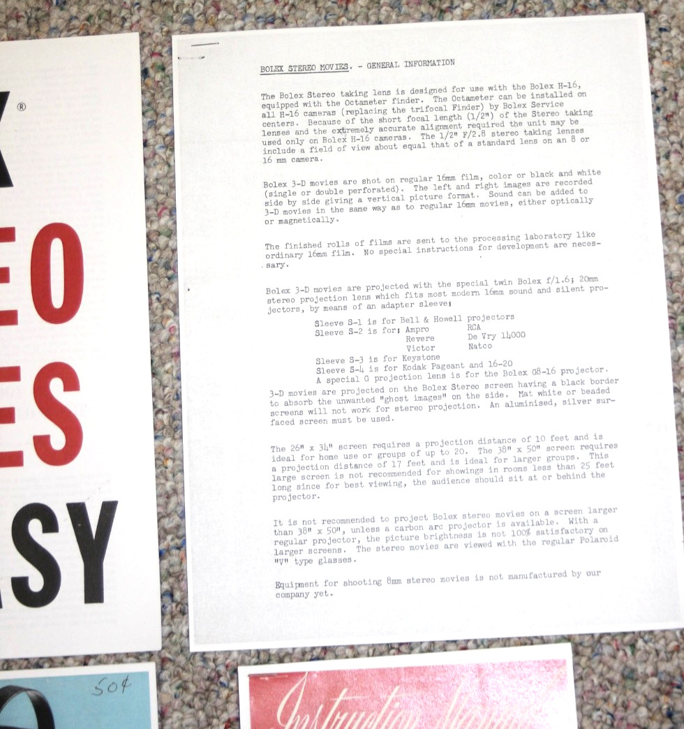 4 – Bolex STEREO Camera / Projector Information, Instructions, Manuals