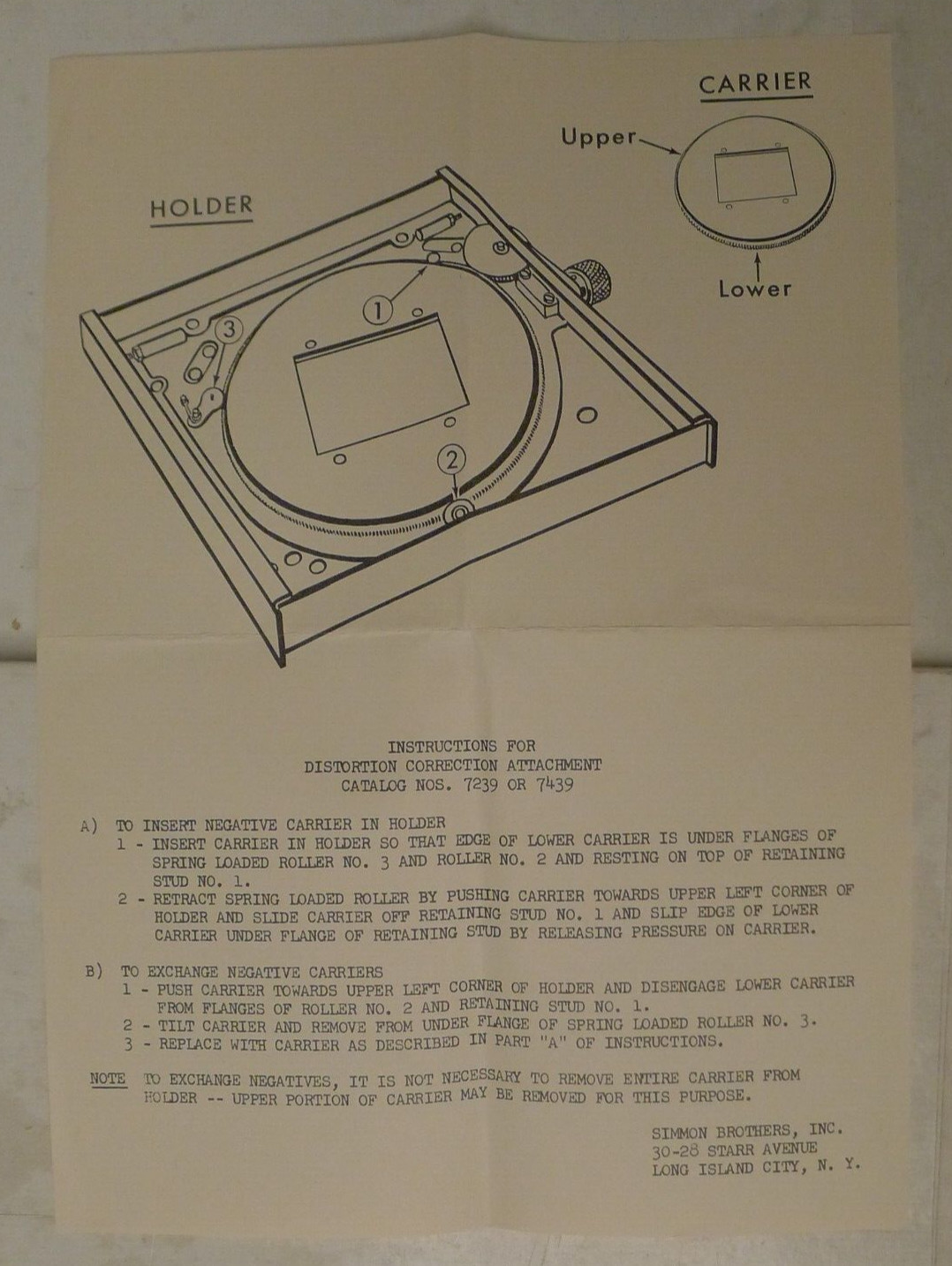 Omega Distortion Correction Device 7439 & Instructions for Model D2-D3 Enlargers