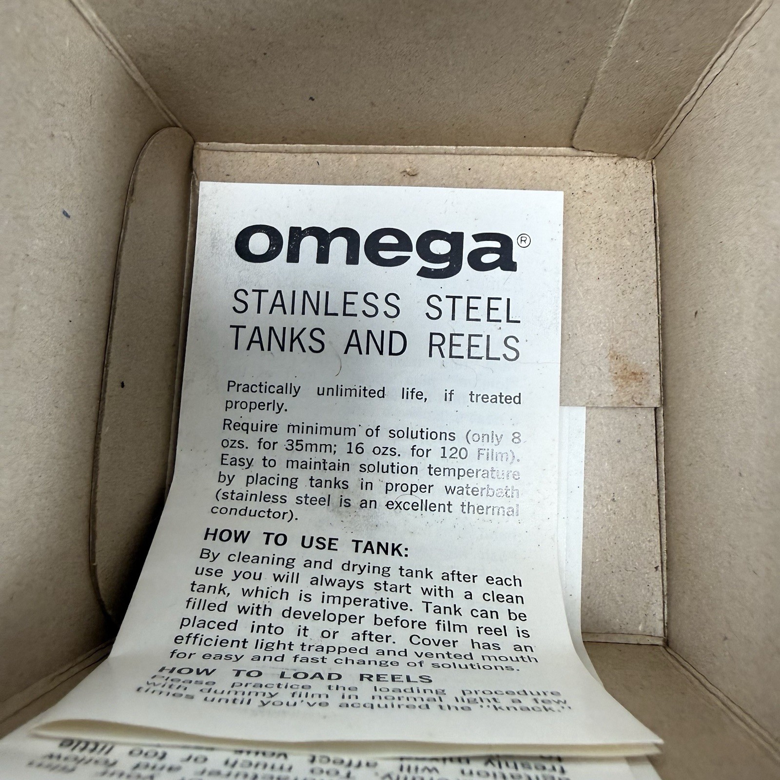 Simmon Omega Stainless Steel 35 Film Developing Tank and Reel NOS