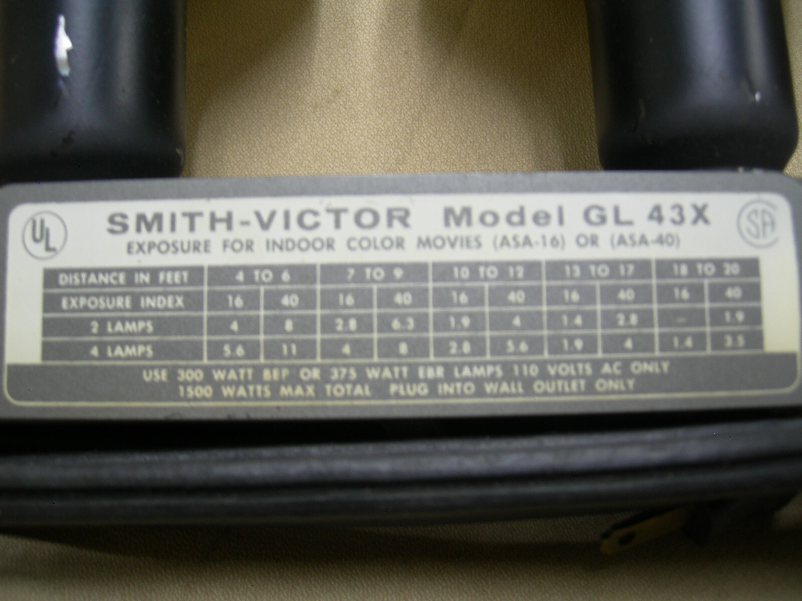 Vintage Smith Victor Gl-43X 4 Socket movie lite Photography Light Bar with case