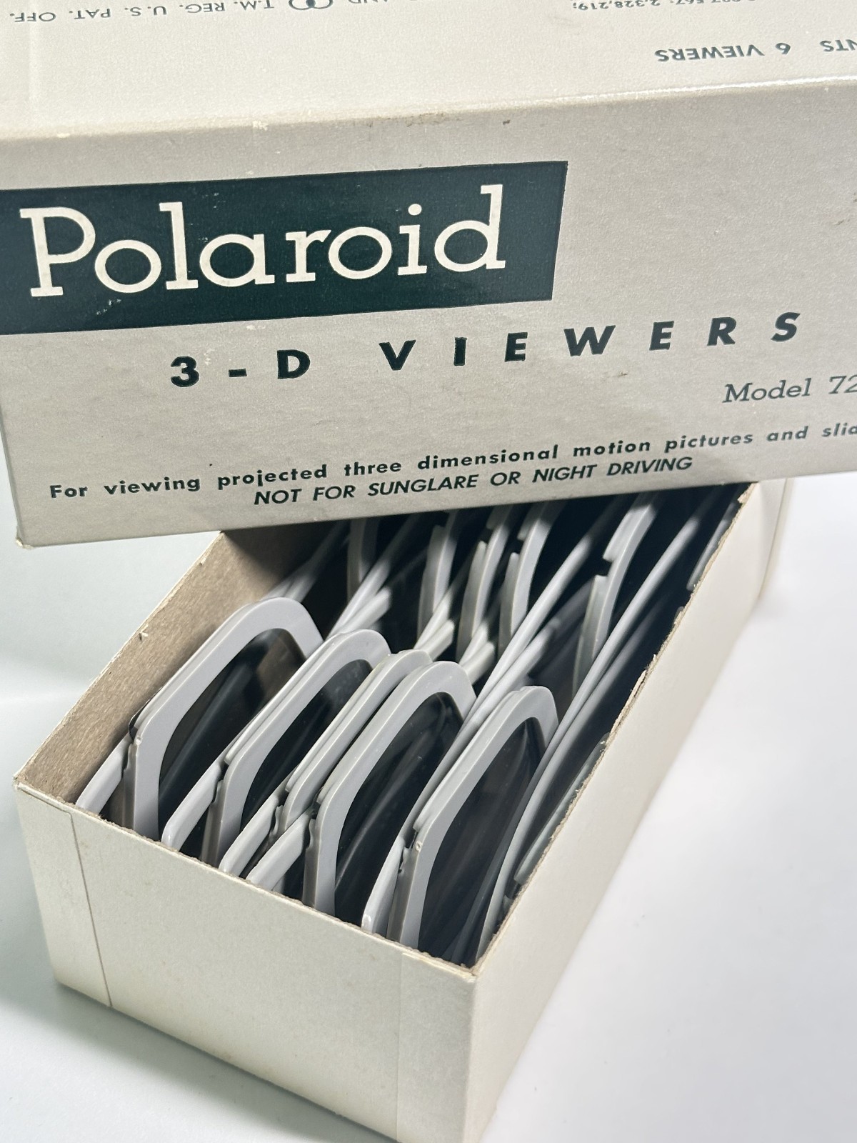 Polaroid 3-D Viewers – Model 729 – Vintage Original Box of 6 Pairs Gray Glasses