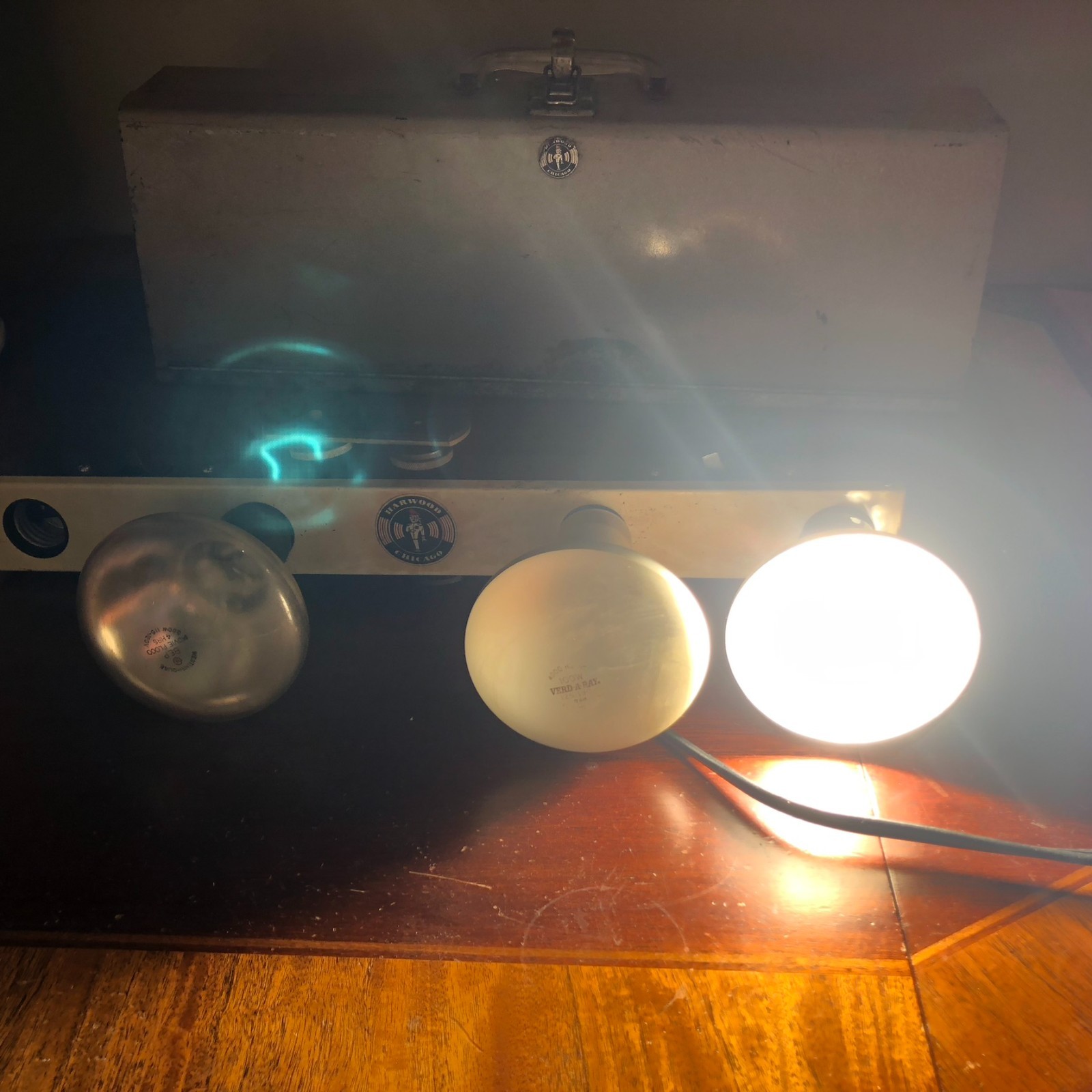 Vtg Harwood Chicago 4-Light Movie Bar Photography Floodlight w/ Metal Case WORKS