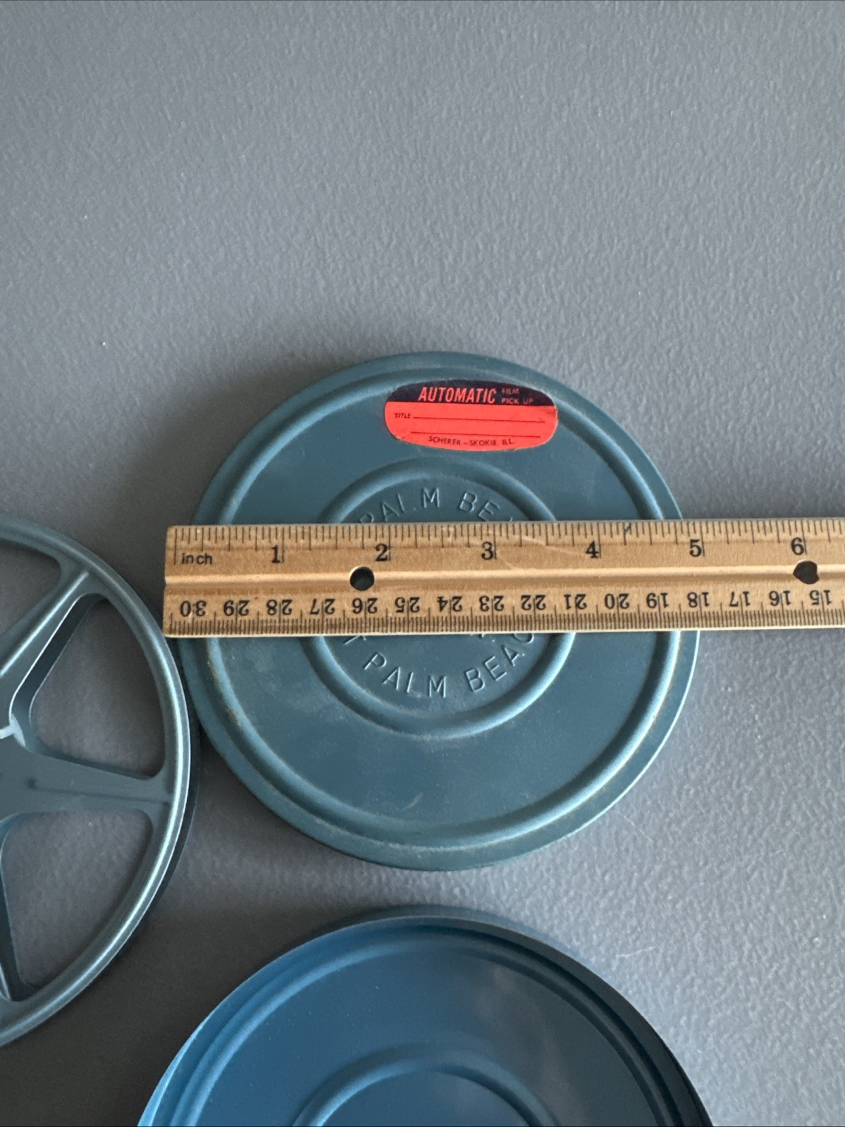 Vintage Film Take Up Metal Reel w/Canister Marked Palm Beach Miller Wallace