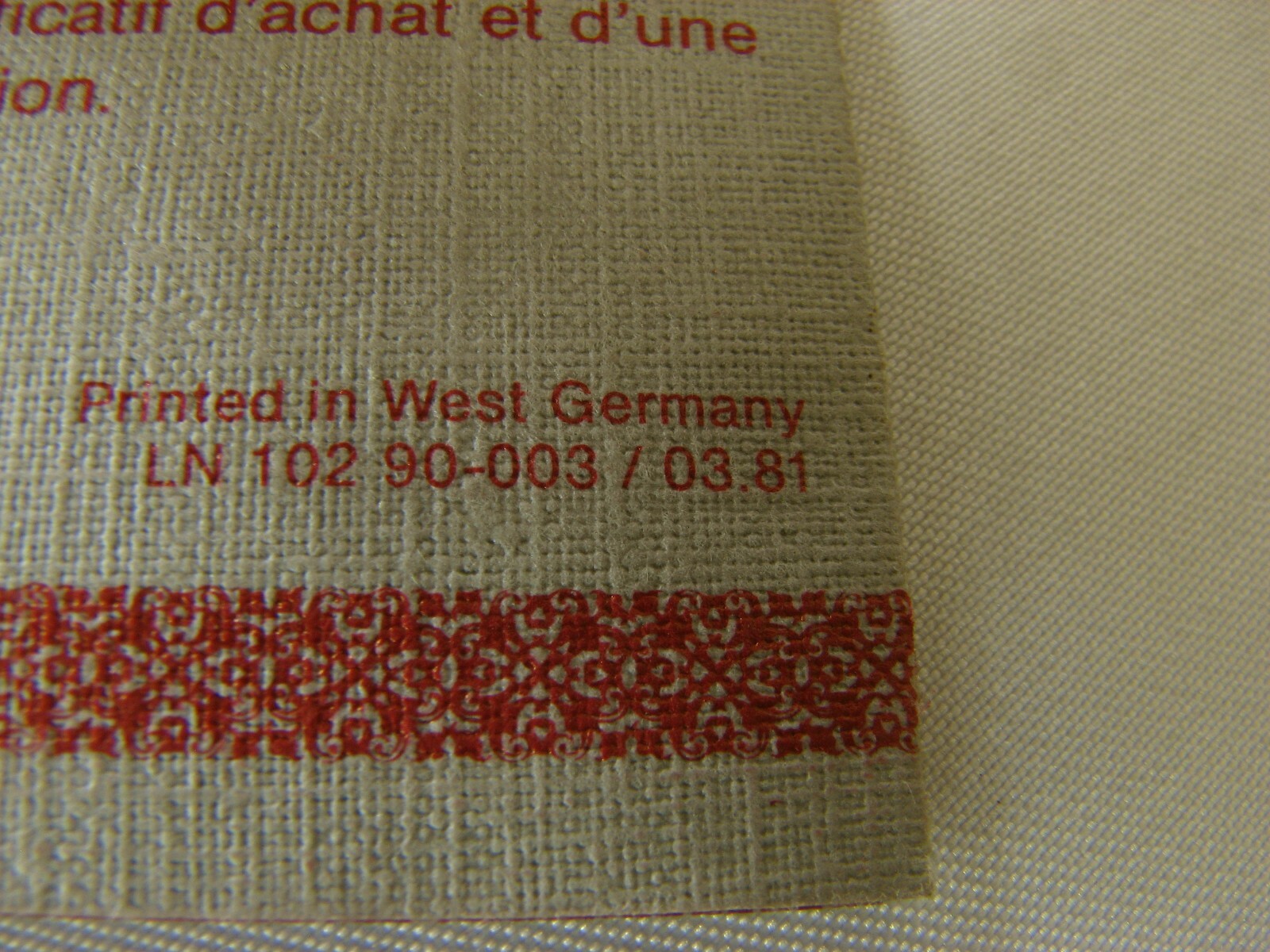 1981 International Leitz Leica Wetzlar Lens Warranty Card Only